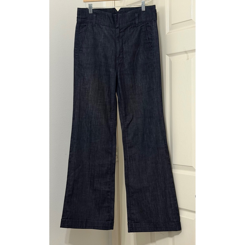 7 For All Mankind Women's sz 31 Wide Leg Trouser Jeans Dark Indigo Wash